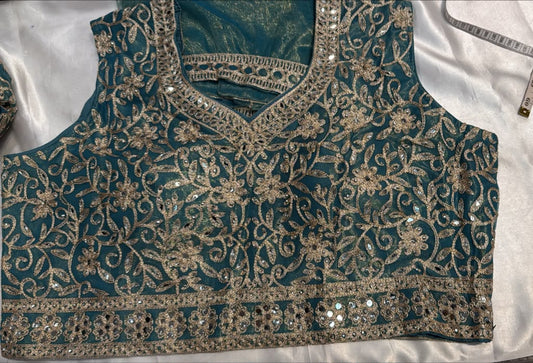 Attractive Teal Green Art Silk Embroidery And Sequins Work Lehenga For Women