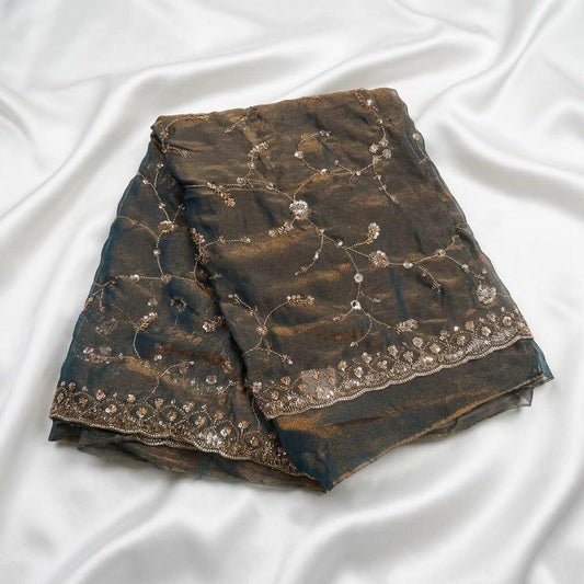 Shinny Fendy Silk Material Dark Olive Green Color Saree For Women