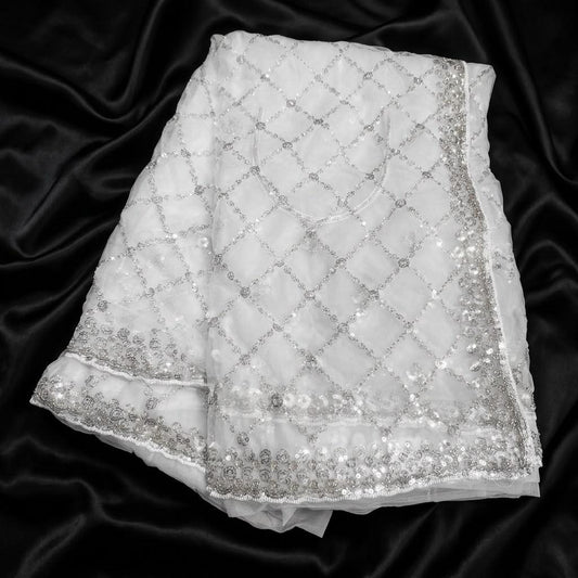 Premium White Color Net fabric Saree With Sequins Work Design For Women&nbsp;