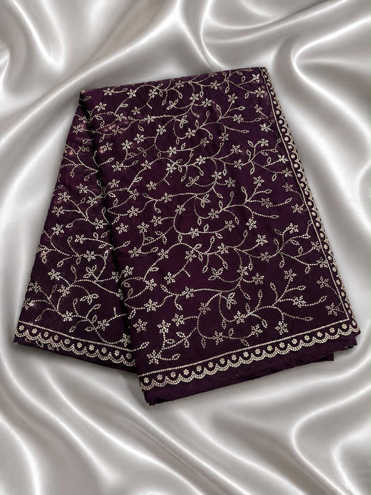 Attractive Purple Color Space Silk With Stones Work Saree For Women