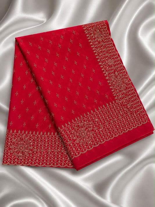 Gorgeous Red Color Space Silk With Stones Work Saree For Women