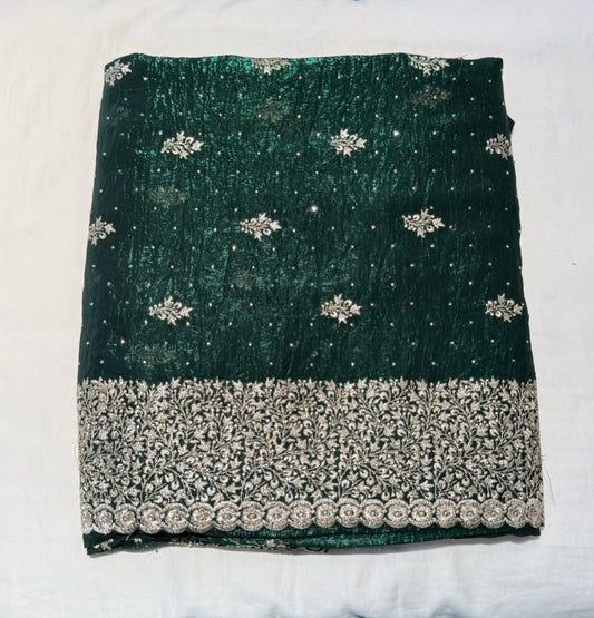 Attractive Dark&nbsp;Green Color Tissue Silk Fancy Saree With Zari Work For Women