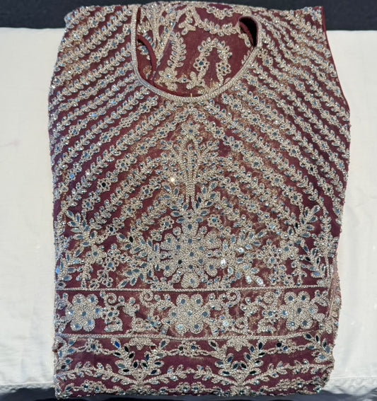 Wonderful Maroon Color Georgette With Embroidery And Mirror Work Anarkali Gown For Women