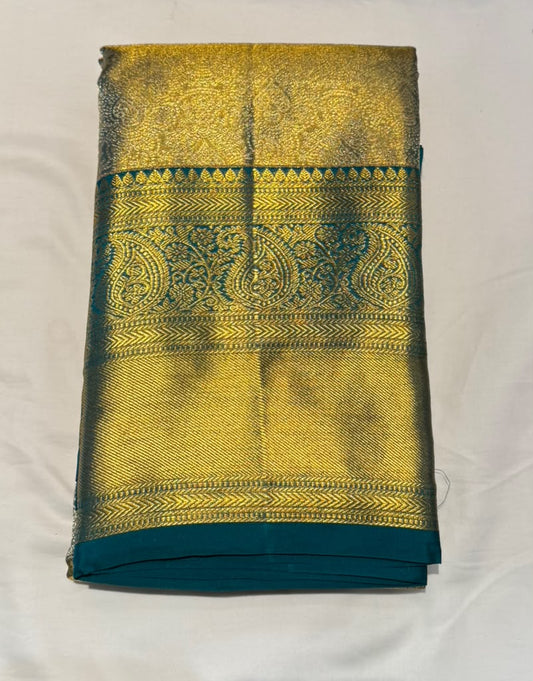 Wonderful Gold Color With Green Color Border Art Silk Saree With Zari Work For Women