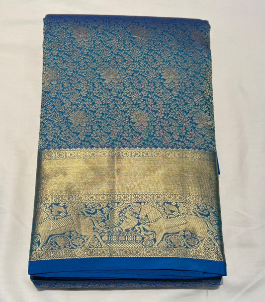 Terrific Blue Color With Gold Color Border Art Silk Saree With Zari Work For Women