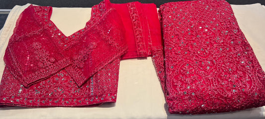 Wonderful Red Color Net With Embroidery, Mirror And Silver Zari Work Lehenga Choli With Dupatta For Women