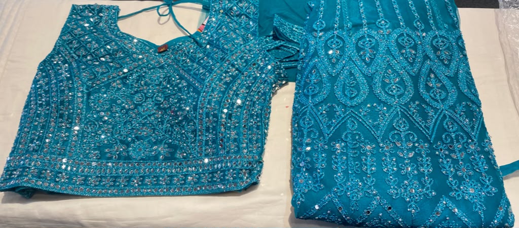 Stunning Peacock Green Color Net Fabric With Embroidery Mirror Work Lehenga For Women