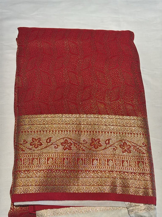 Wonderful Red Color Art Silk Saree With Zari Work Border For Women