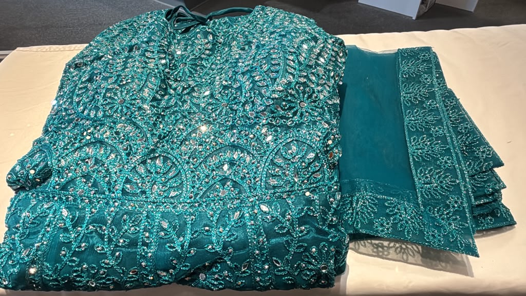 Elagant Blue Color Net With Embroidery And Mirror Work Anarkali Gown For Women