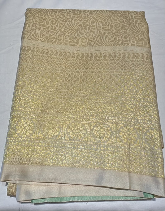 Luxury Ivory Pure Kanchi Silk With Attractive Exquisite Primium Gold Zari Work Border Saree For Women 