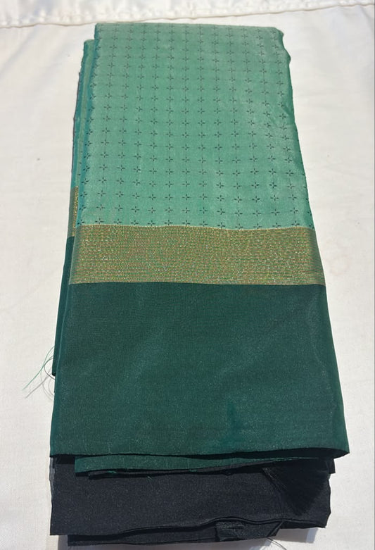 Premium Sea Green Color Pure Kanchi Silk With Elegant Rich Emerald Green Color Contrast Border And Gold Zari Work Saree For Women 
