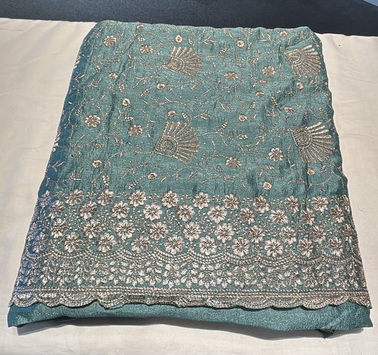 Elegant Light Blue Color Tissue Silk With Embroidery Work Saree For Women