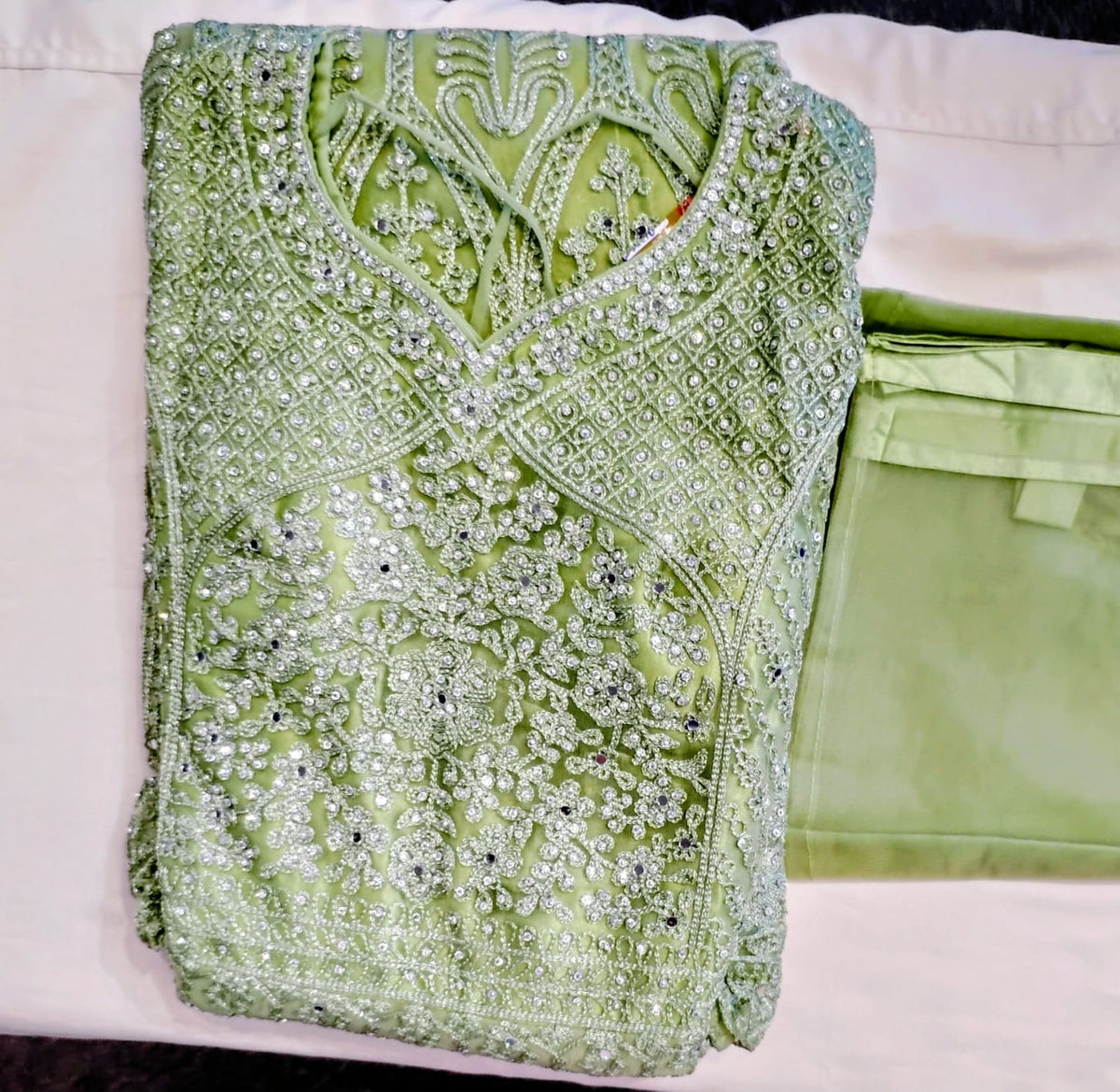 Attractive Light Green Color Organza With Embroidery Work Anarkali Gown For Women