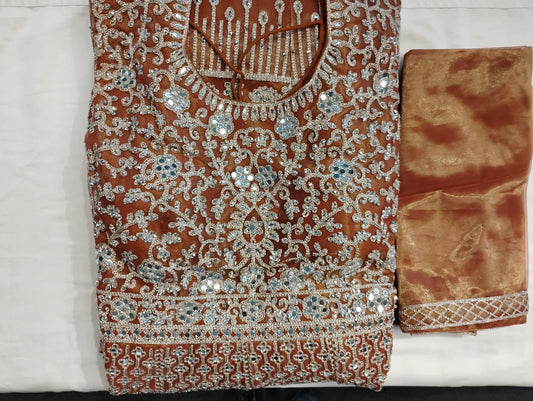 Alluring Rust Orange Color Georgette With Embroidery Work Anarkali Gown For Women