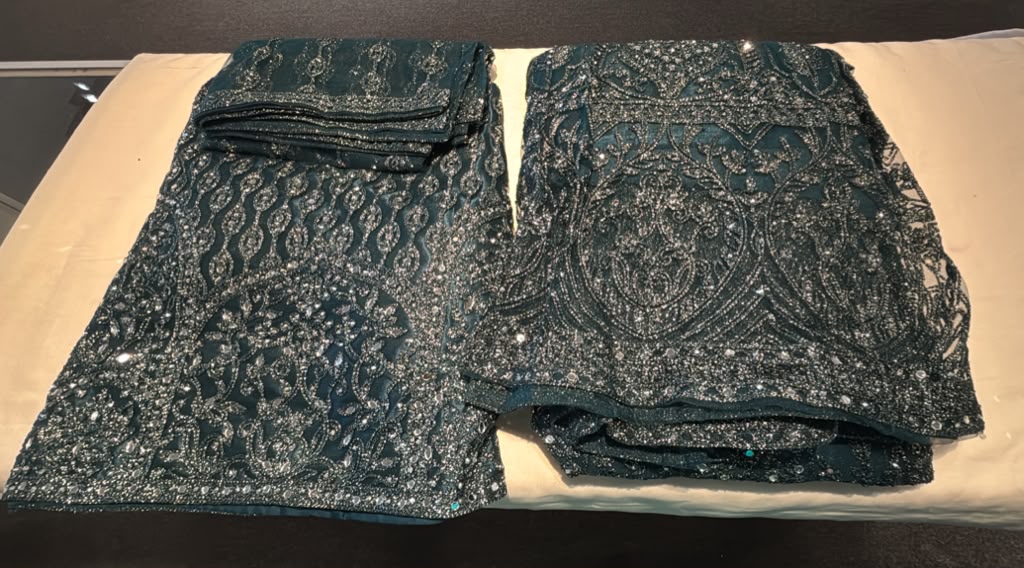 Attractive Teal Blue Color Net With Embroidery And Mirror Work Lehenga For Women