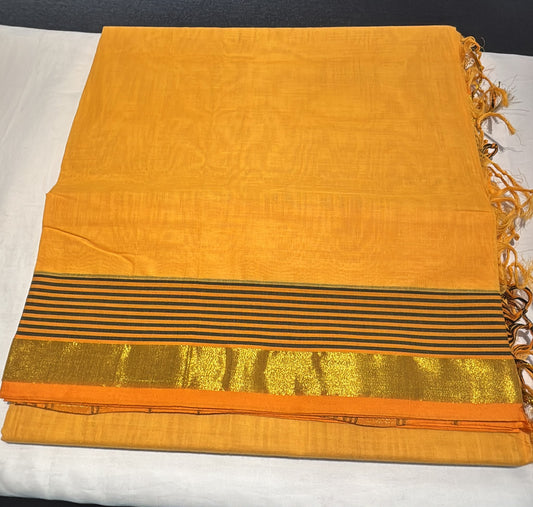 Attractive Yellow Color Kanchi Cotton Saree With Gold Color Zari Work Border Saree For Women