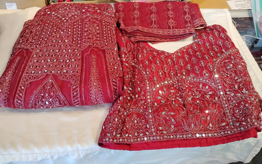 Attractive Maroon Color Georgette With Embroidery And Mirror Work Lehenga For Women