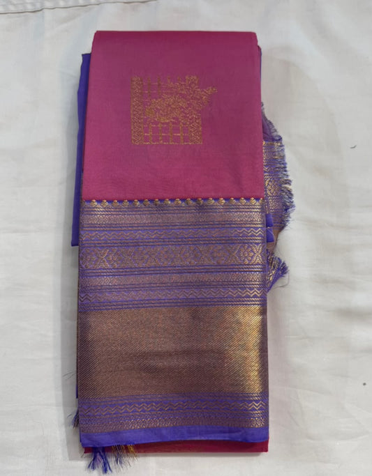 Alluring Light Pink Color And Lavender Color Border Art Silk With Gold Zari Work Saree For Women