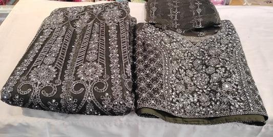 Amazing Olive Green Color Georgette With Embroidery, Sequins And Mirror Work Lehenga For Women