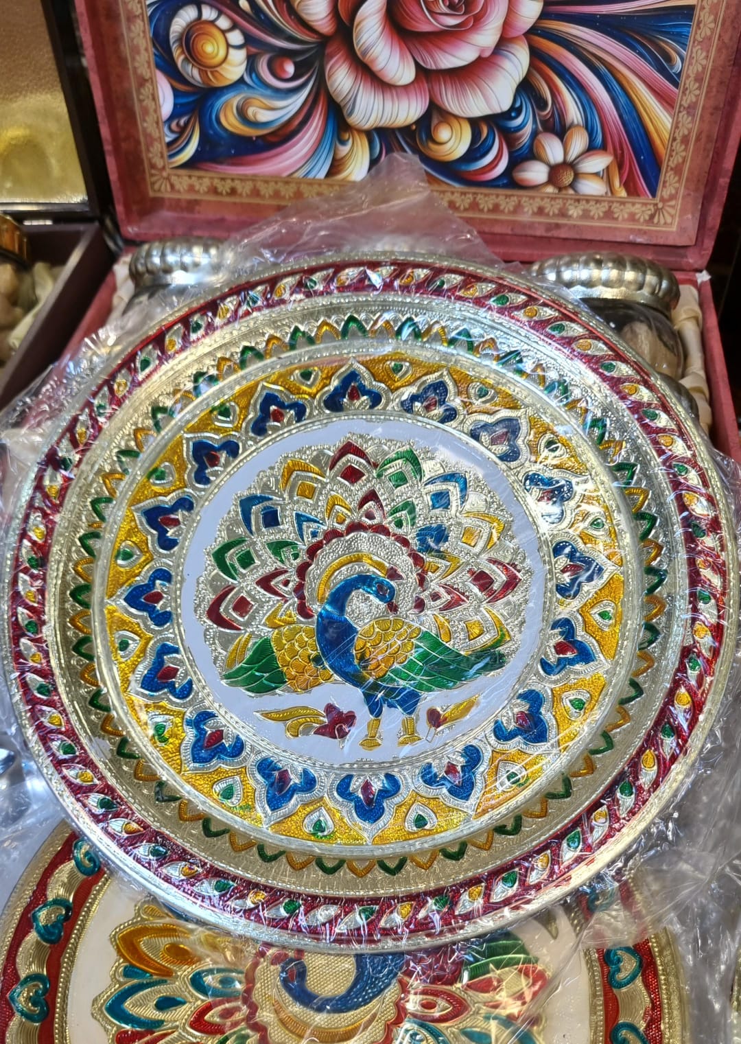 Wonderful Handcrafted Brass Meenakari Pooja Thali With Traditional Design