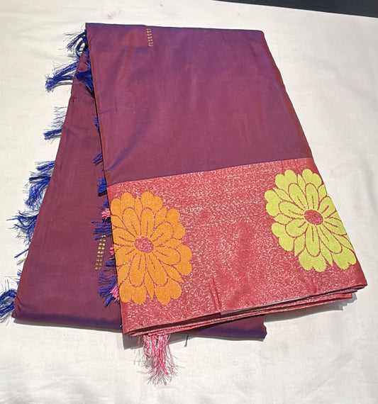 Wonderful Purple Color Pure Kanchi Silk With Gold Zari Work Border Saree For Women