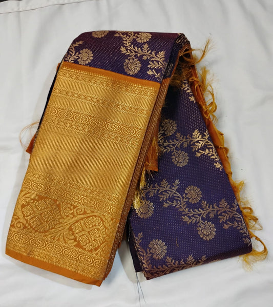 Fantabulous Purple Color Pure Kanchi Silk Saree With A Contrast Color Zari Work Border For Women
