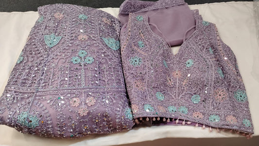 Gorgeous Lavender Color Net With Embroidery And Mirror Work Lehenga For Women
