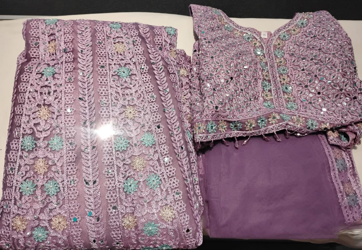 Stunning Purple Color Embroidery And Mirror Work With Net Lehenga Choli For Women