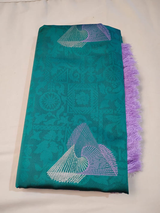 Attractive Teal Green Color Pure Kanchi Silk Saree With Lavender Color Pallu For Women