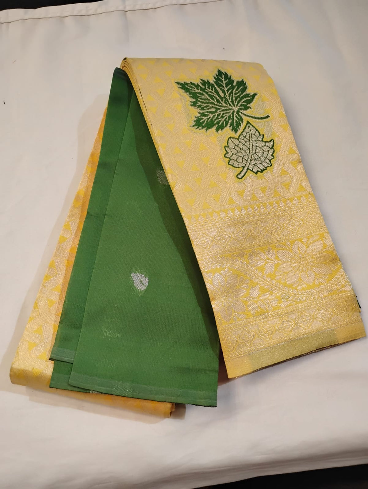 Stunning Yellow And Green Color Pure Kanchi Silk Saree With Golden Zari Work For Women