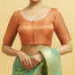 Attractive Front Open Orange Color Brocade Elbow Sleeve Readymade Blouse For Women