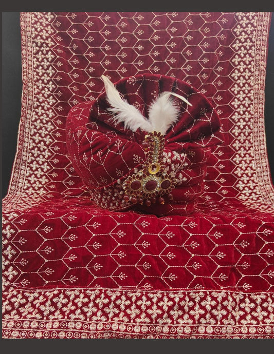 Charming Red Color Fancy Dupatta For Men