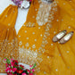 Pretty Mustard Yellow Color Faux Georgette With Heavy Embroidery Work Sharara Suit For Women