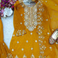 Pretty Mustard Yellow Color Faux Georgette With Heavy Embroidery Work Sharara Suit For Women