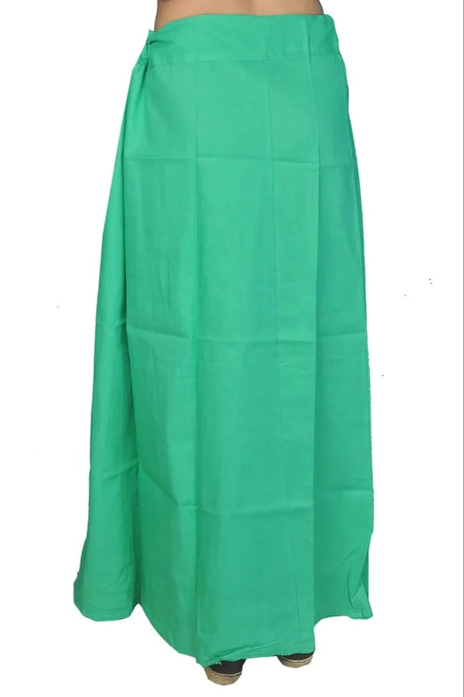 Alluring Sea Green Color Women's Cotton Thread Work Readymade Petticoat For Saree