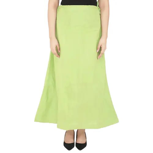 Elegant Light Green Color Women's Cotton Thread Work Readymade Petticoat For Saree