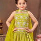 Fantastic Parrot Green Color Embroidery Work Choli Sets For Girls Near Me