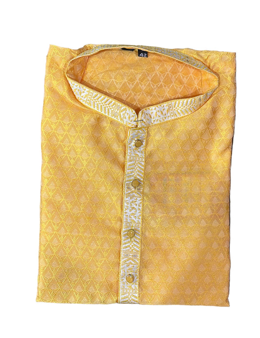 Attractive Yellow Color Embroidery Work Kurta Suits For Men