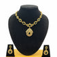 Stunning Dark Green Color Stones Gold Plated Necklace With Earrings Set For Women