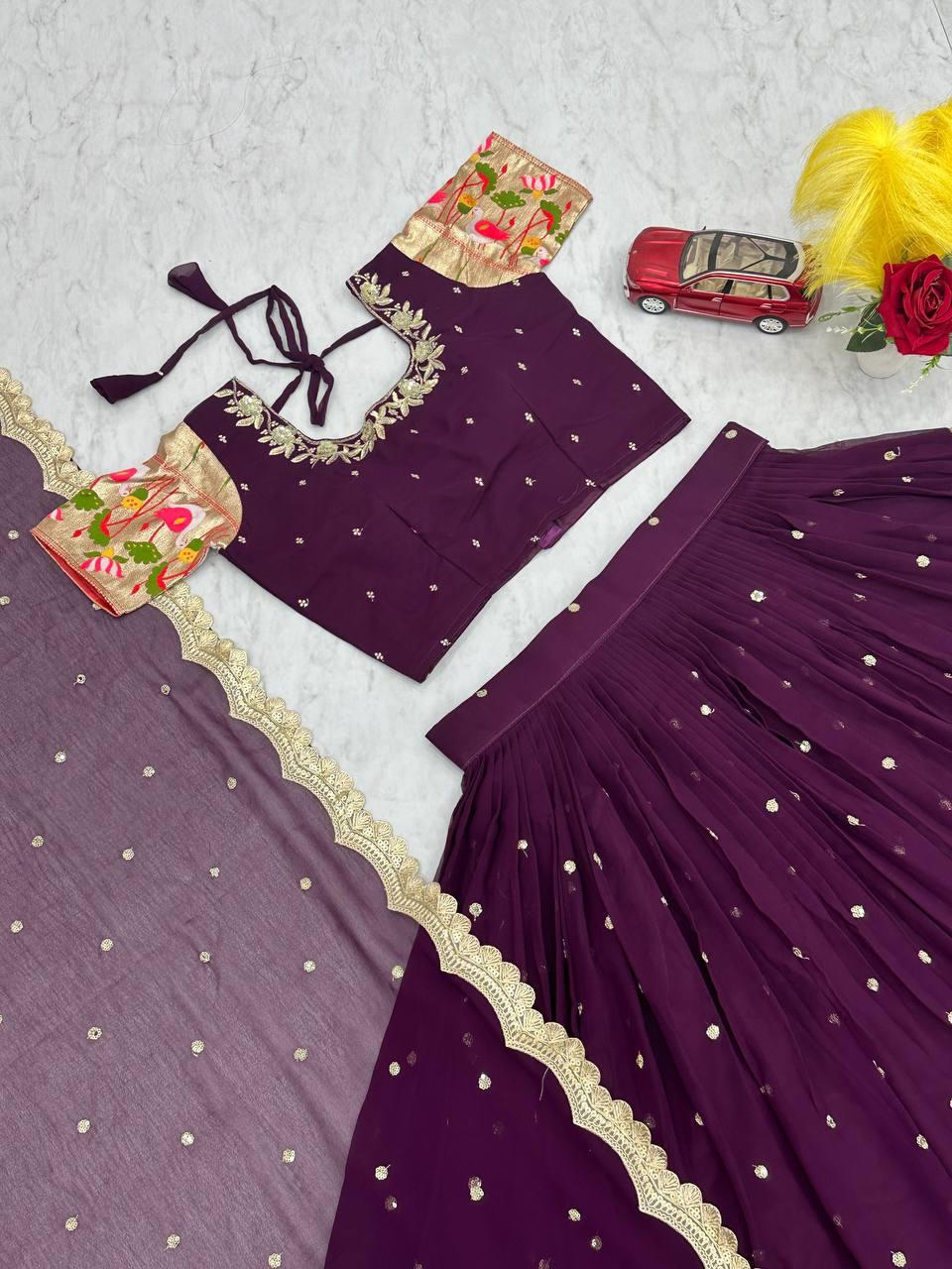 Charming Purple Color Georgette Lehenga Choli In Mesa
