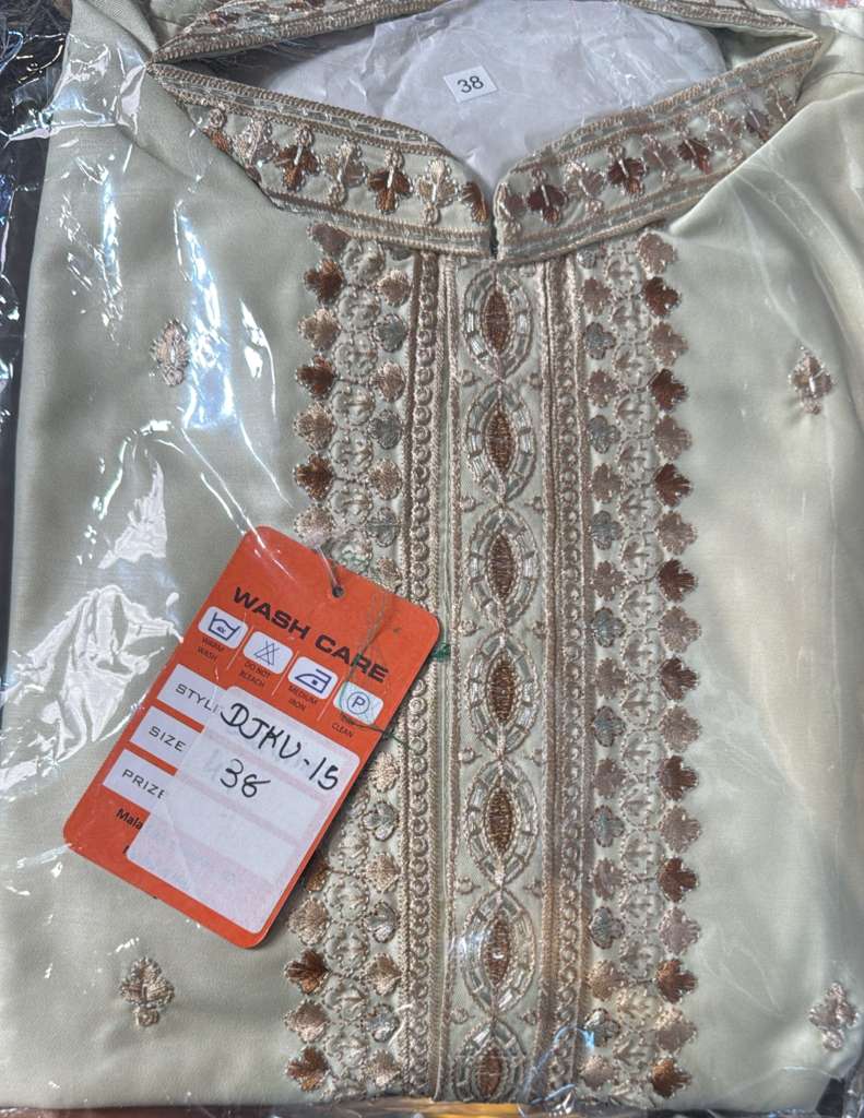 Delightful Ivory Cream Color Silk Cotton With Embroidery Work Kurta With Pajama For Men