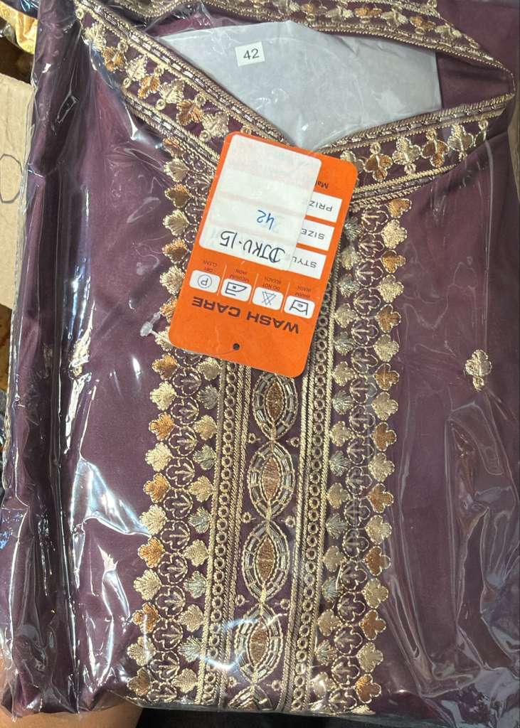Stunning Purple Color Silk Cotton With Embroidery Work Kurta With Pajama For Men