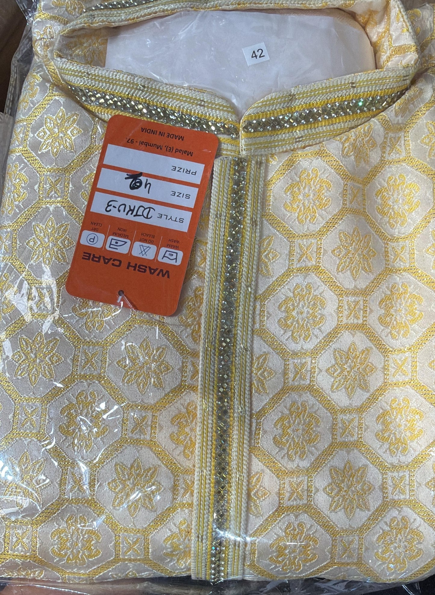 Fabulous Pastel Yellow Color Men’s Jacquard Kurta Suit
