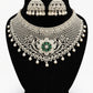 Gorgeous Green Stoned Flower With American Diamond Jewelry Set And Earrings For Women