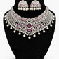 Elegant Ruby Stoned With Flower Design American Diamond Set And Earrings For Women
