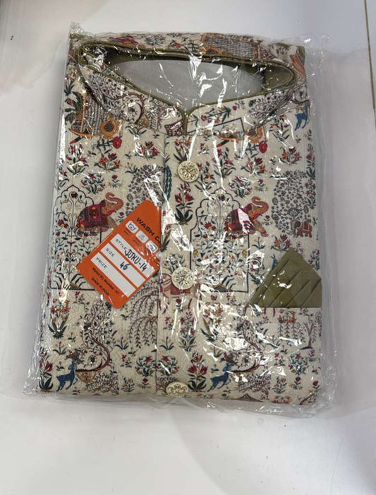 Wonderful Olive Green Color Cotton With Printed Work Kurta Sets For Men