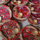 Traditional Embroidered Pooja Thali With Brass Bowls Golden Leaf Detailing Near Me