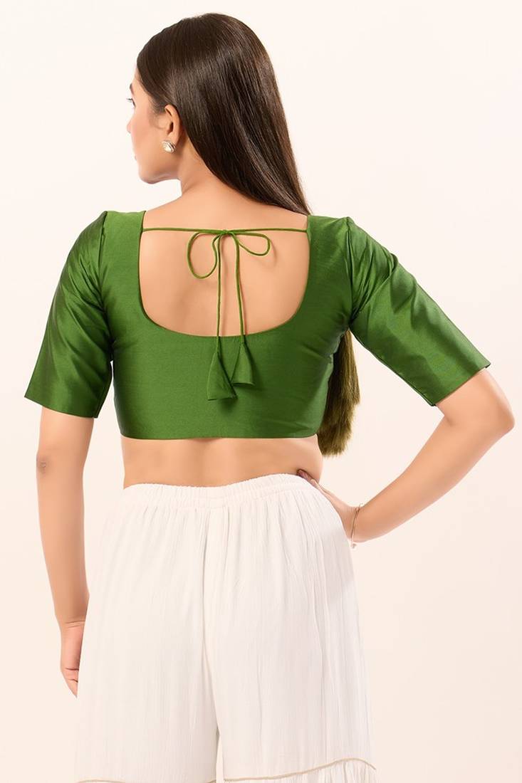 Mehendi Green Color Round Neck Readymade Blouse Near Me