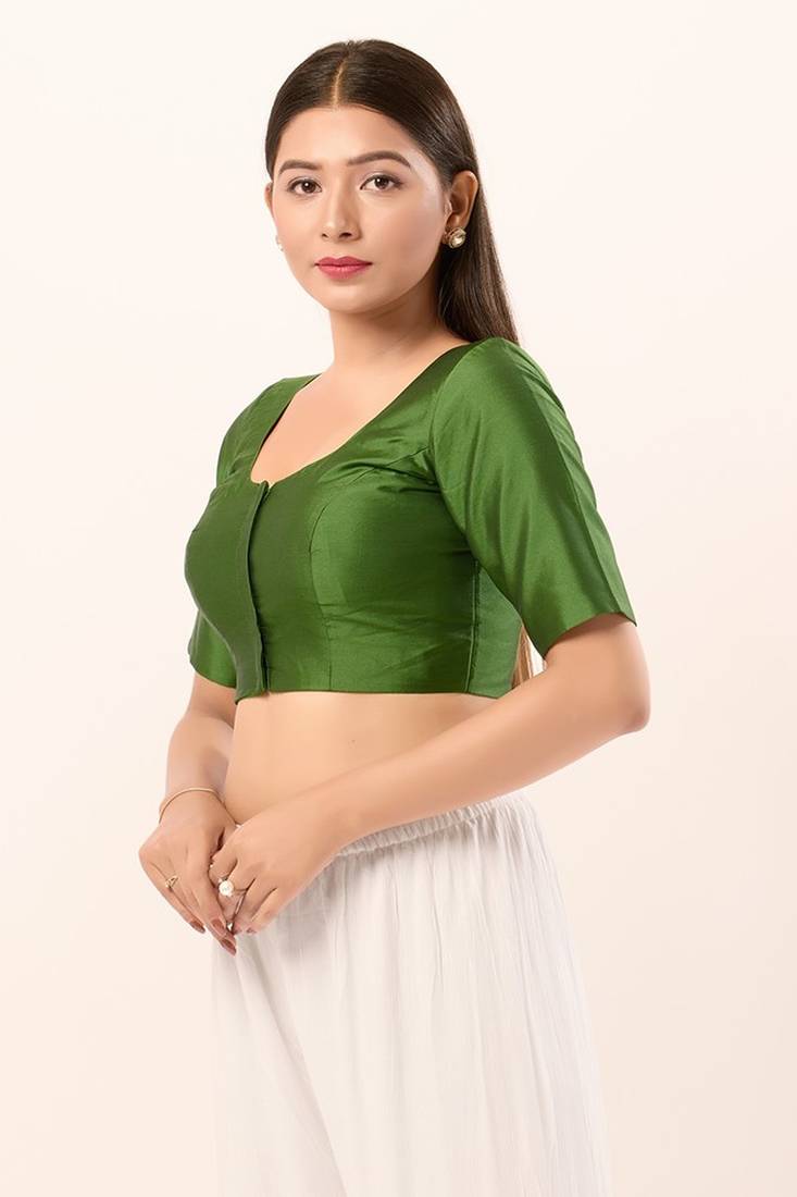 Mehendi Green Color Round Neck Readymade Blouse In USA