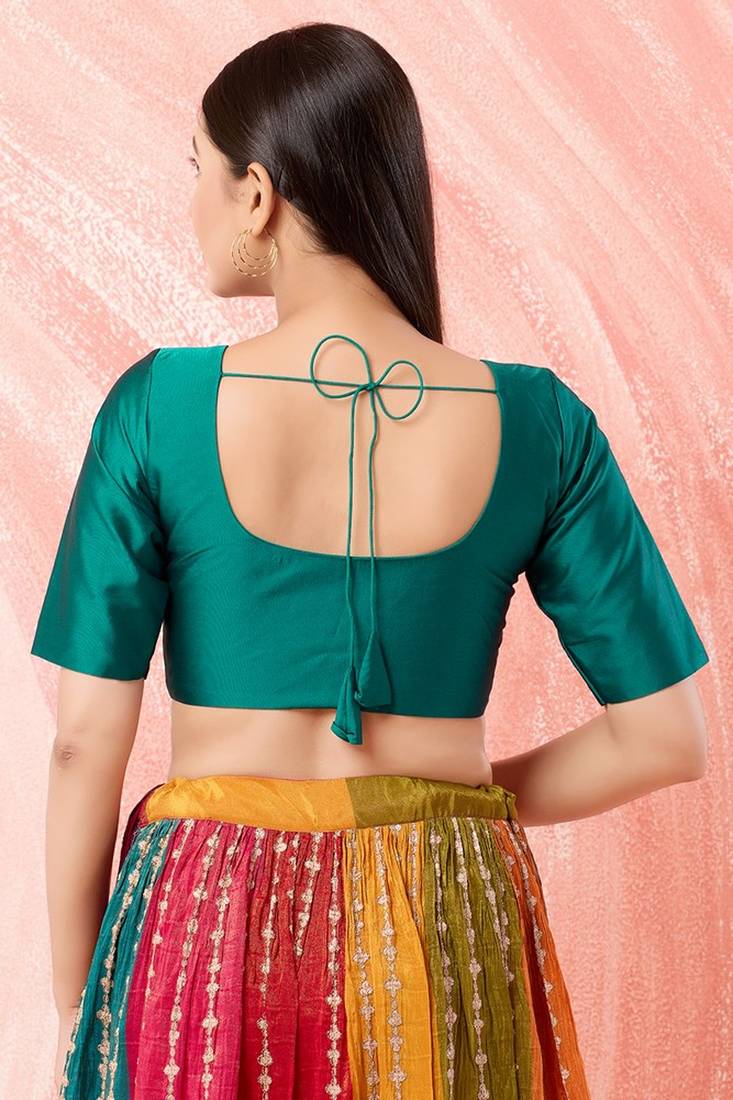 Rama Green Color Poly Blend Fabric  Readymade Blouse Near Me